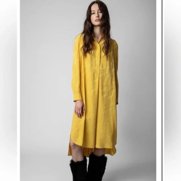 NWT | Zadig & Voltaire Rallye Chains Silk Dress 100% Silk Buttercup Yellow - Picture 3 of 8